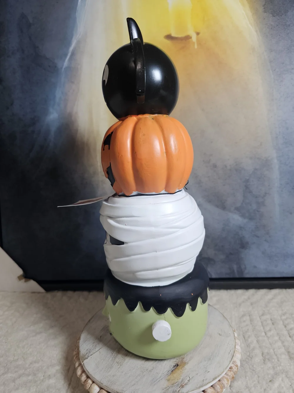 Stackable 4 -tiered decor Halloween with bat, pumpkin, Mummy And Frankenstein